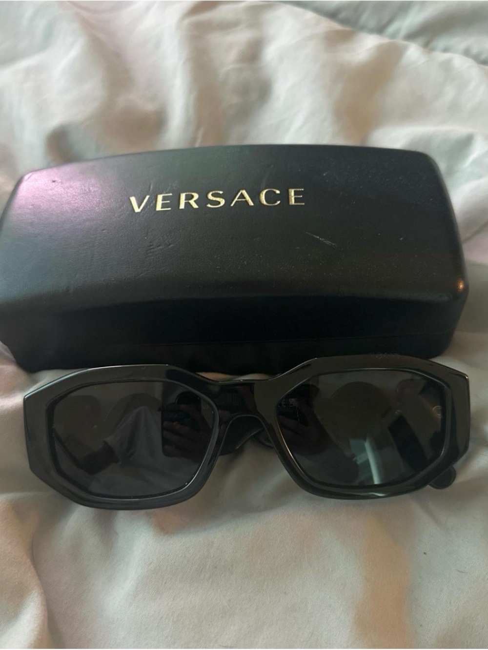 Versace Black Sunglasses with Gold Logo Case
